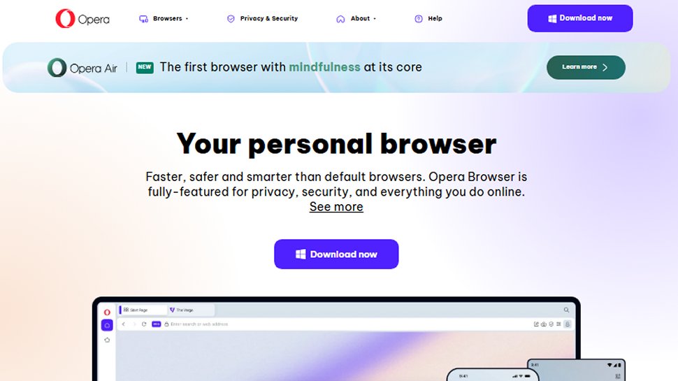 Website screenshot of Opera (July, 2025)