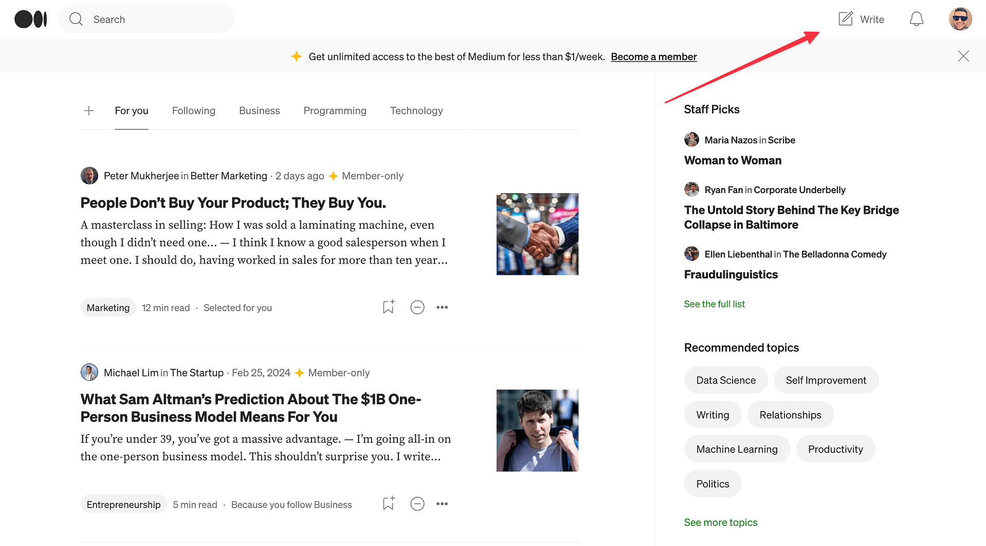 Add a story in Medium