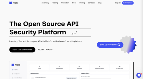 Screenshot of the Metlo home page Screenshot of the Metlo home page