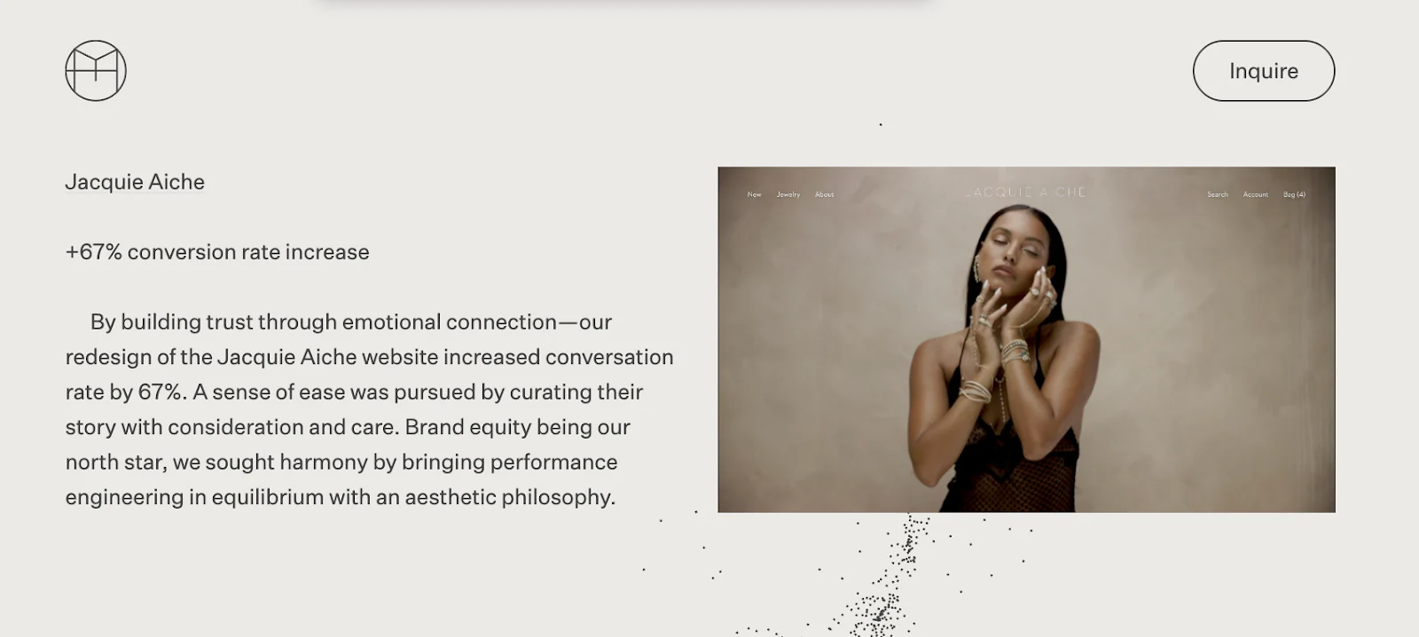 Screenshot from Mote’s website showing a homepage it designed for the client Jacquine Aiche.