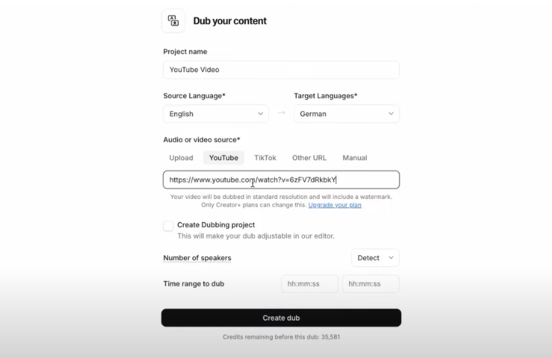 ElevenLabs dub content screenshot
