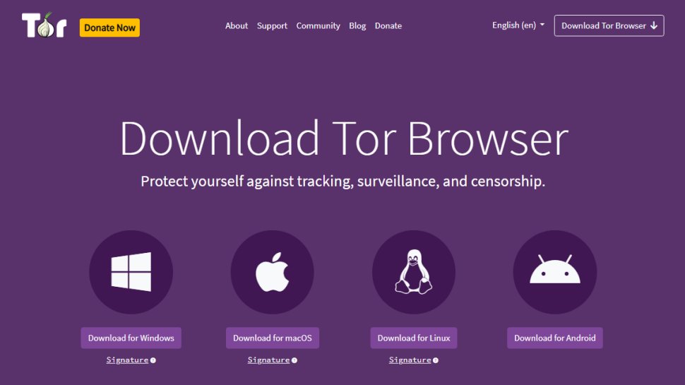 Website screenshot of Tor Browser (July, 2025)