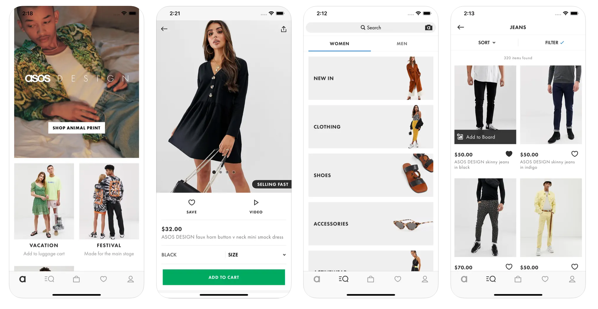 Four screenshots of the ASOS app from the App Store.