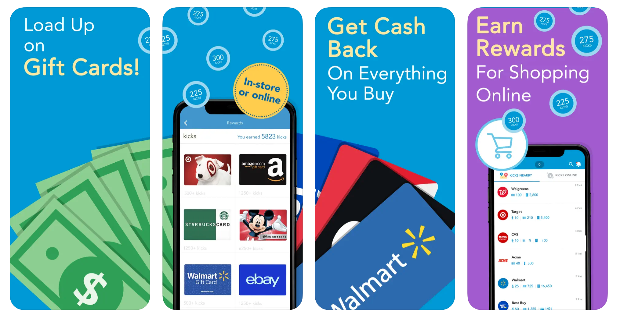 Four screenshots of the Shopkick app from the App Store.
