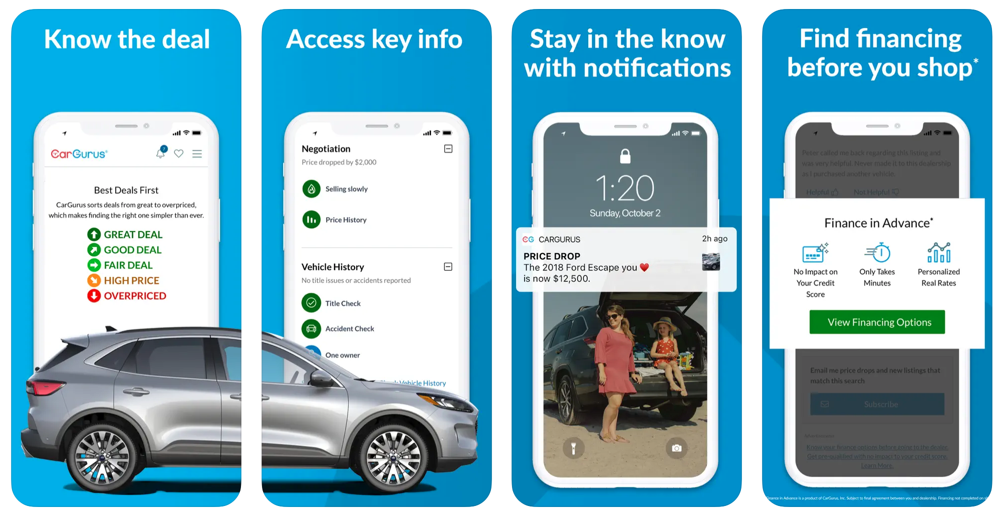Four screenshots of the Car Gurus app from the App Store.