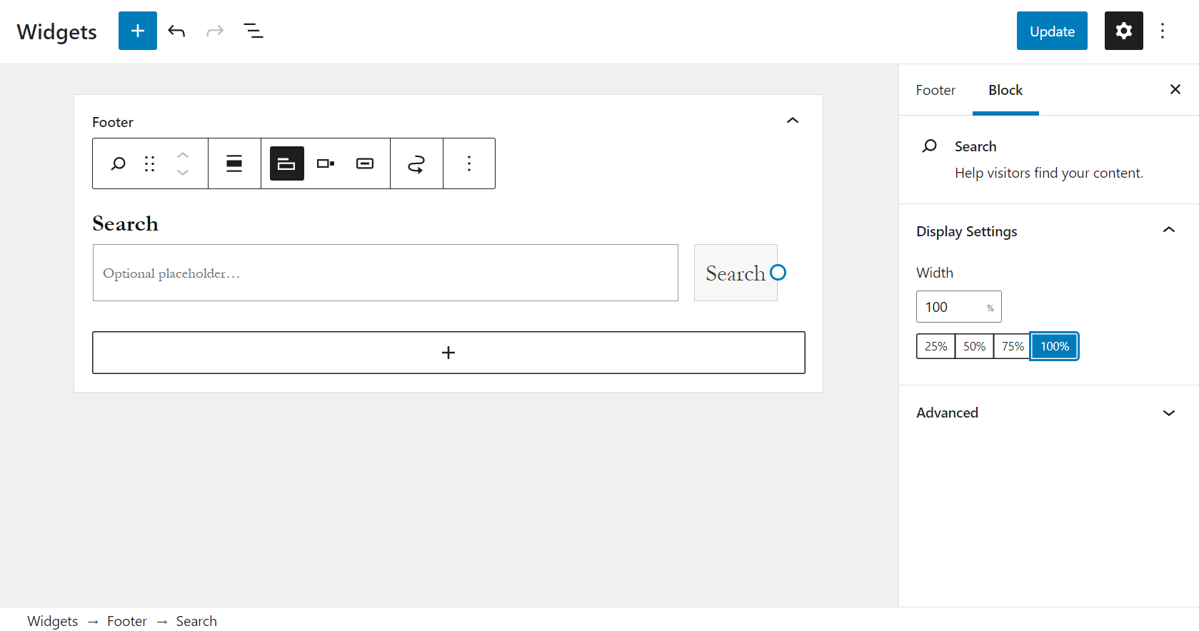 An example of how to edit widgets that are simple, like the search widget.