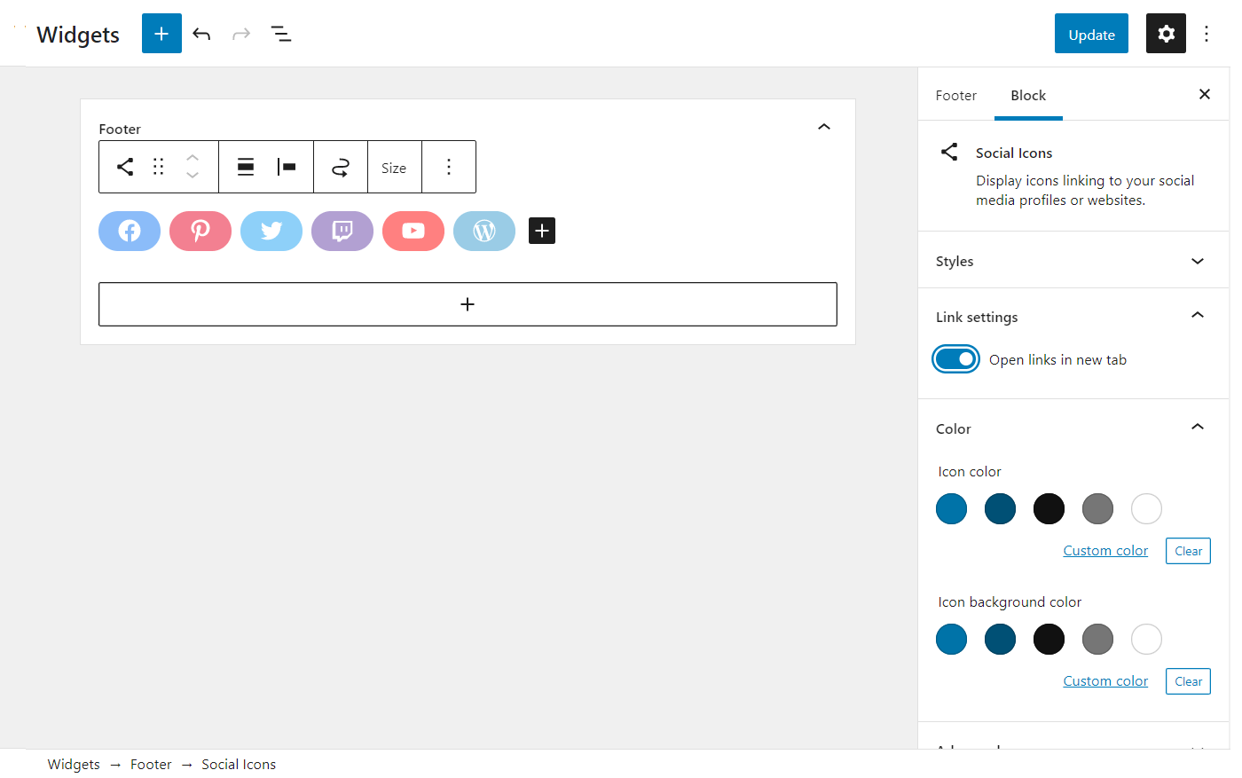 An example of the social media icons widget in action.