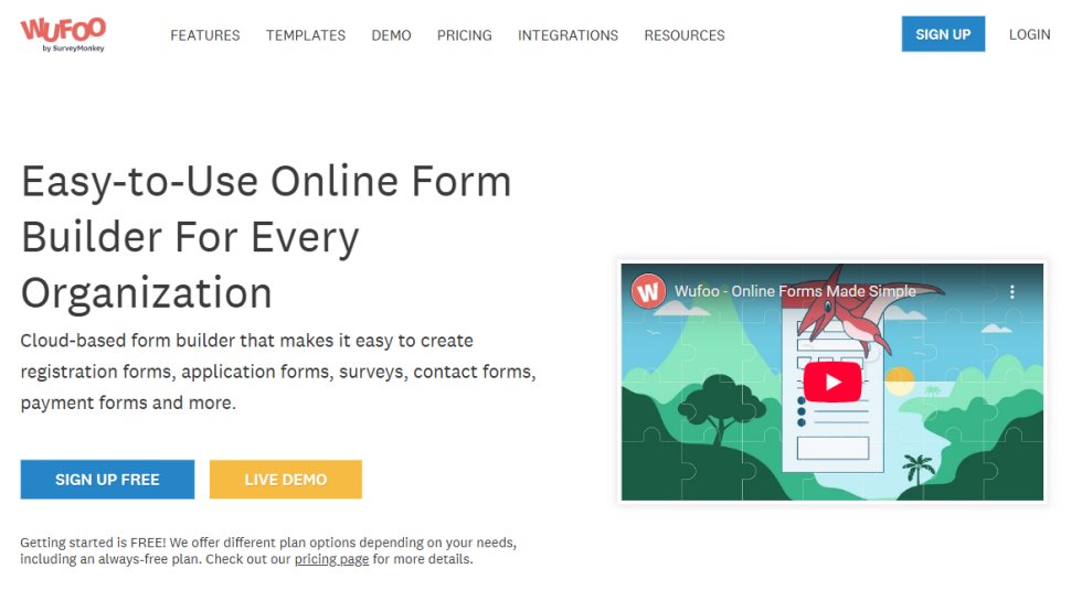 Website screenshot of WuFoo (August, 2025)