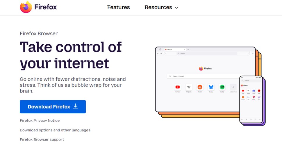 Website screenshot of Mozilla Firefox (July, 2025)