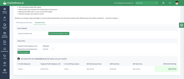 The dashboard for a business account.