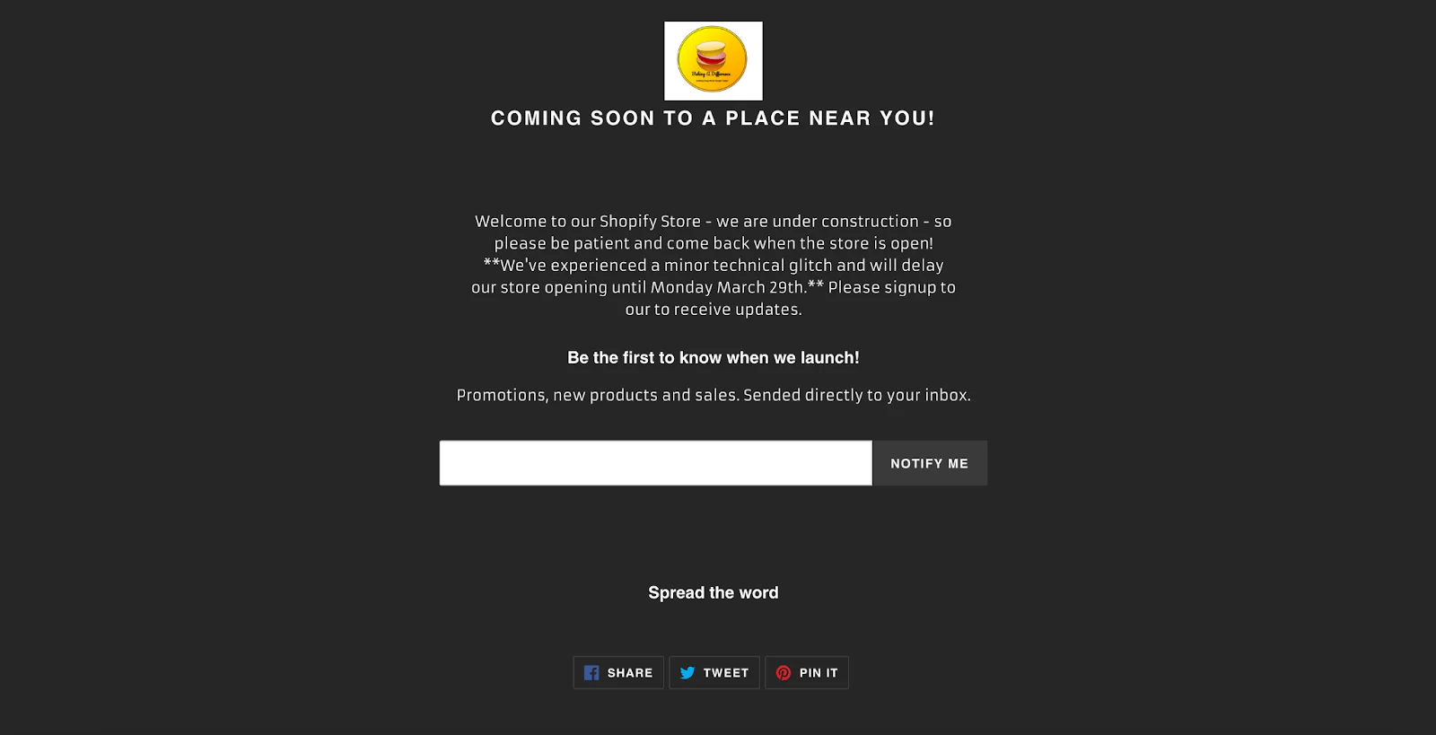 Baking a Difference 'Under Construction' page