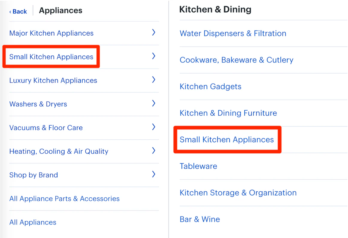 best buy navigation for appliances and kitchen & dining