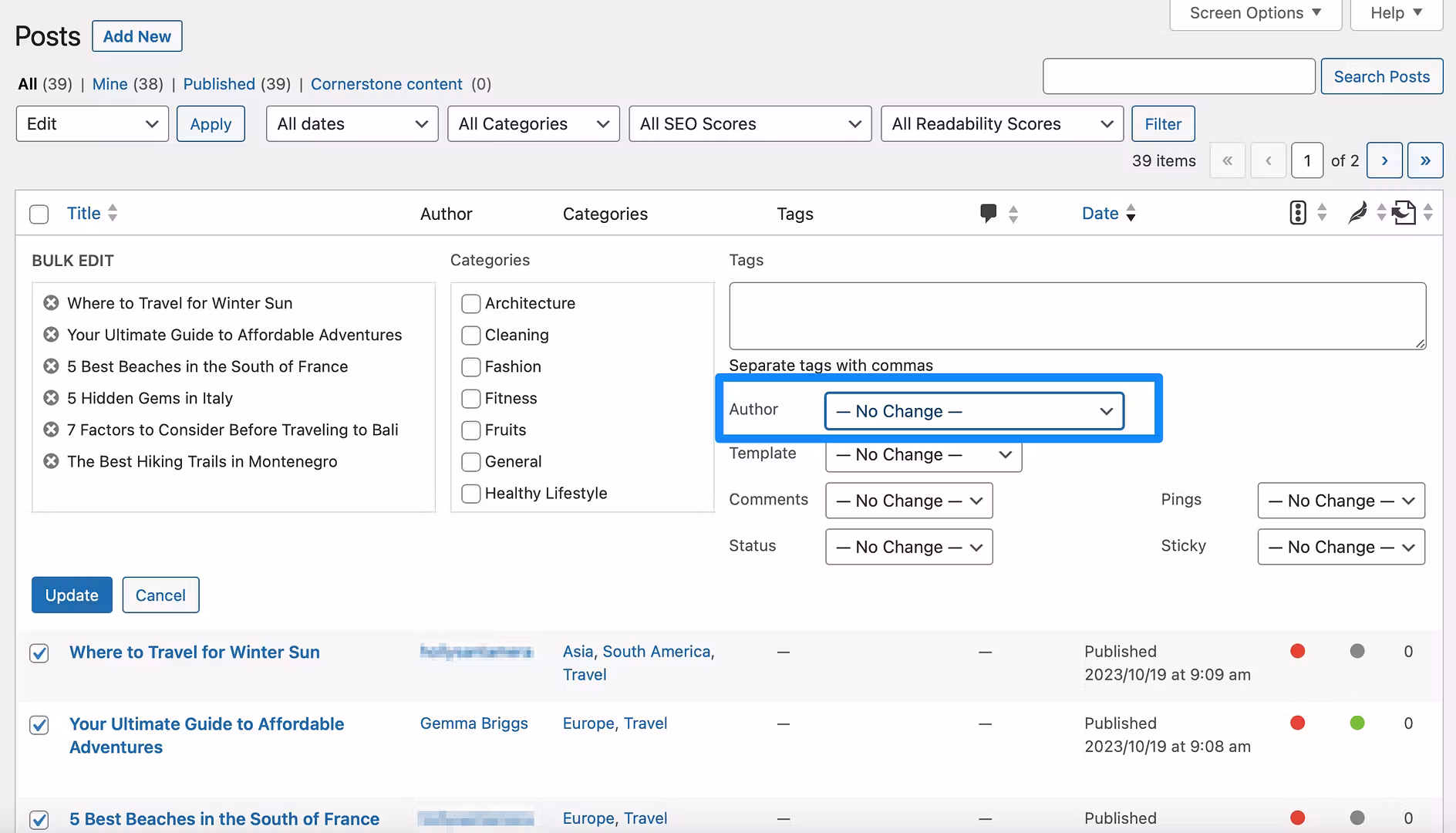 How to change the author in WordPress in bulk.