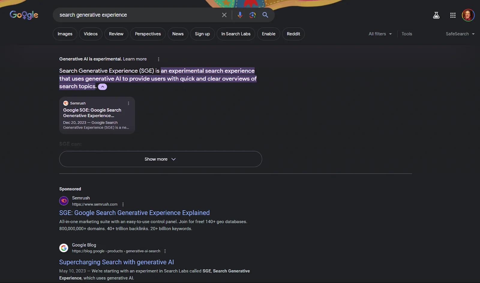 Google’s Search Generative Experience SGE