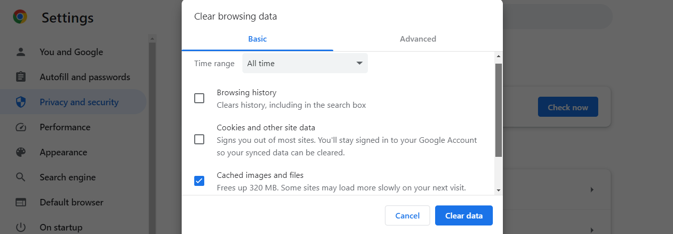 Clearing your browser cache in Chrome (or whichever browser you use) is the first step in resolving the ERR_SSL_PROTOCOL_ERROR.