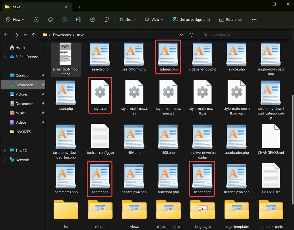 common files in a wordpress theme folder