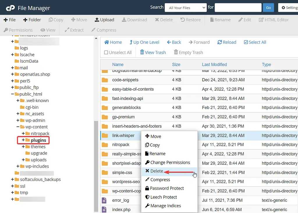 deleting plugins from file manager to remove destination folder already exists error