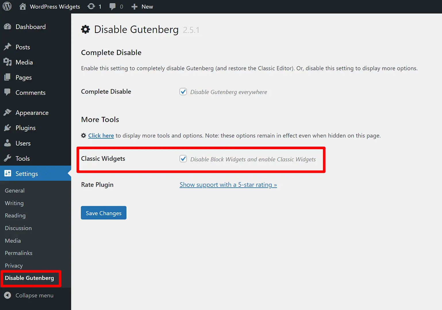 How to disable WordPress block widgets