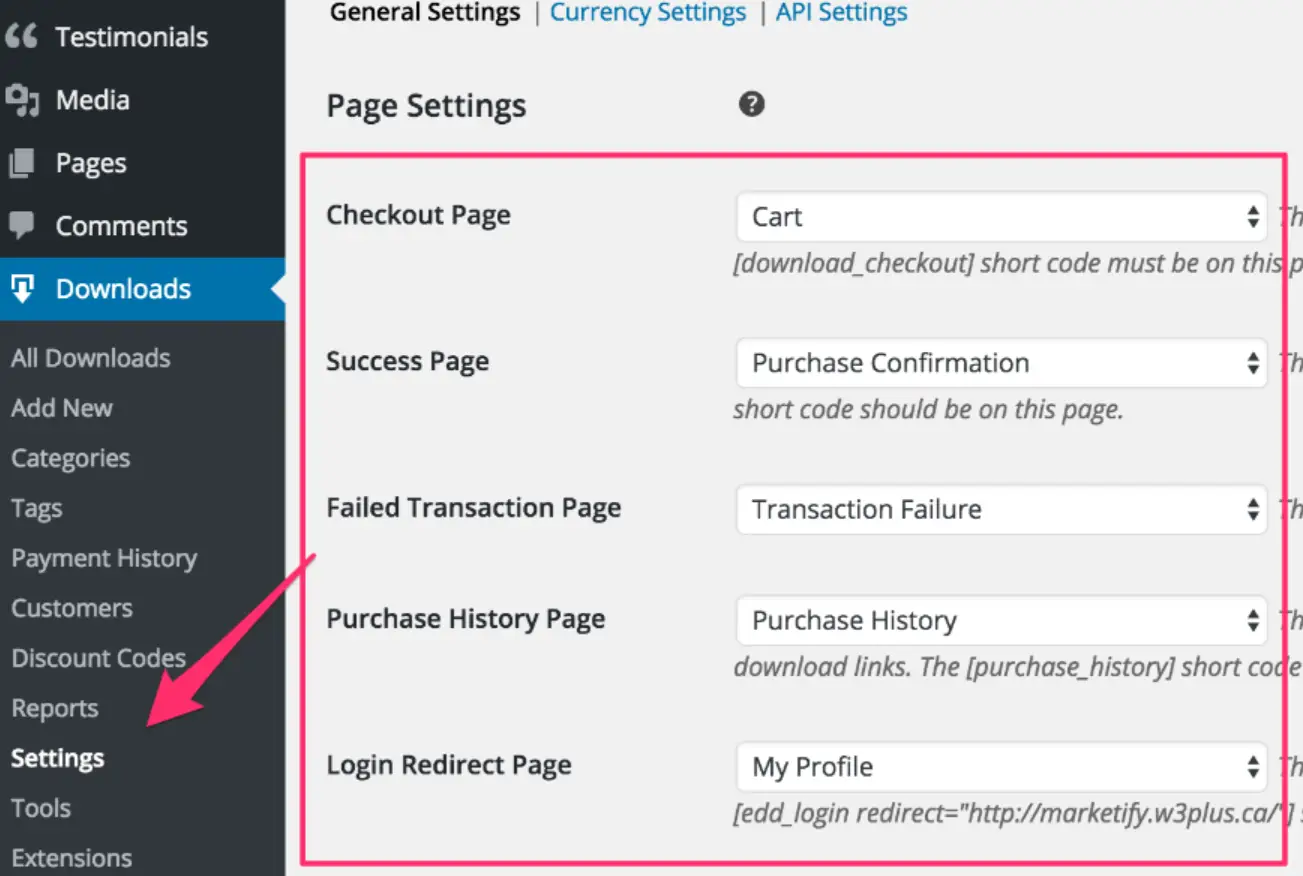 digital product marketplace on WordPress settings.
