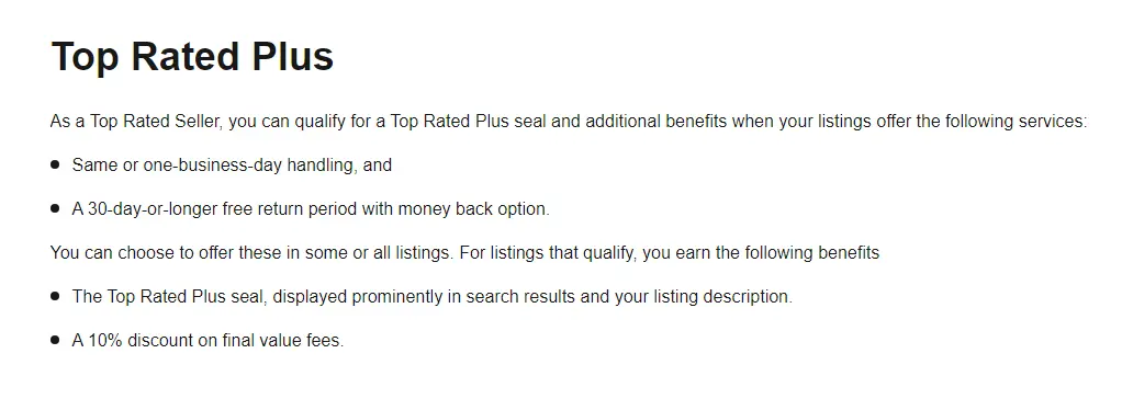 The benefits of being an eBay Top Rated Seller having a Top Rated Plus Seal