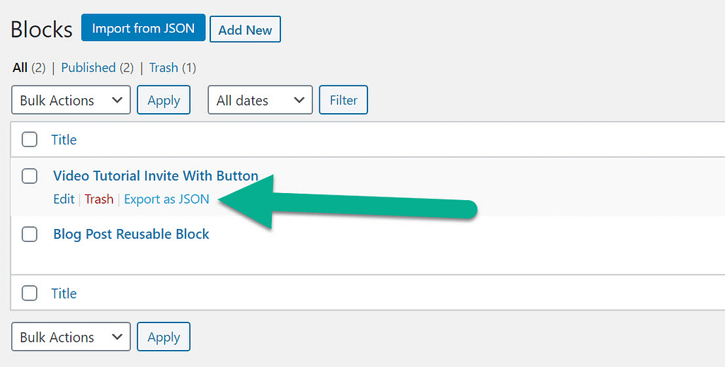 export WordPress reusable blocks as a JSON file