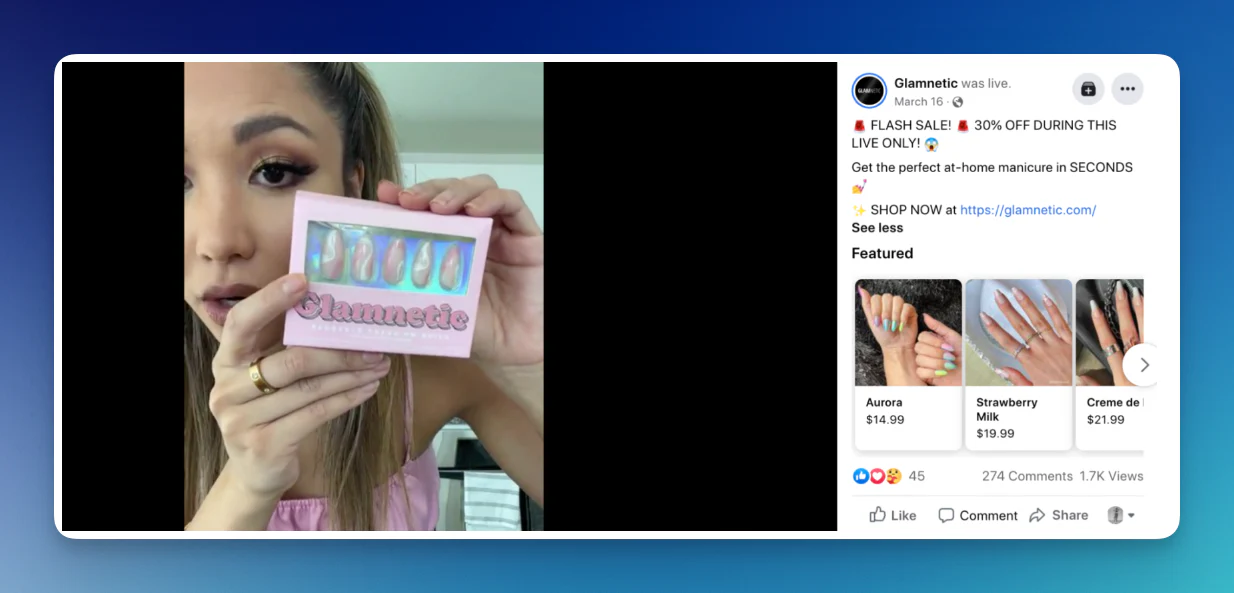 Image of Glamnetic livestream on Facebook