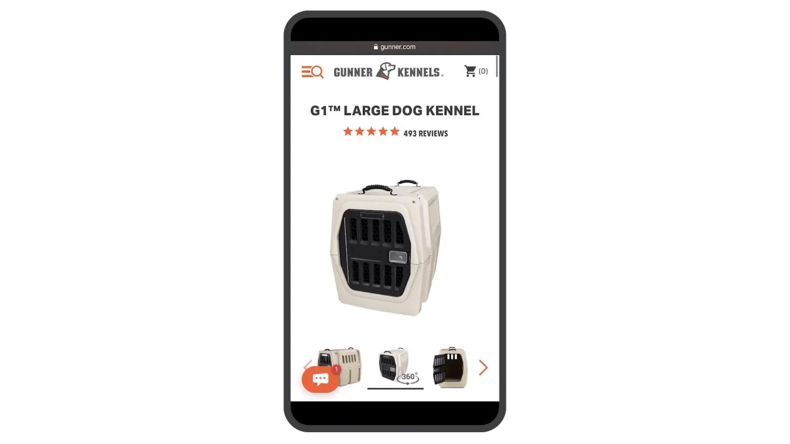Image of Gunner Kennels product page will 360-degree view