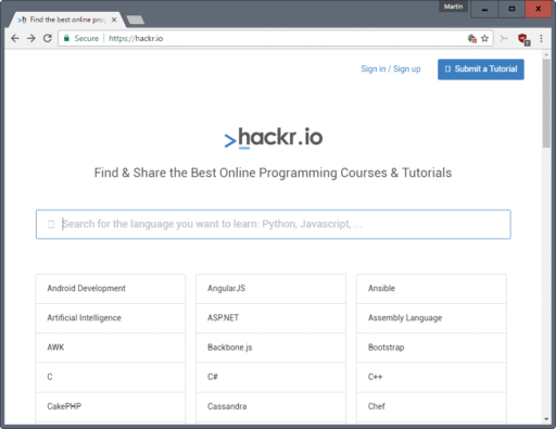 Hackr.io: search engine for coding courses and tutorials