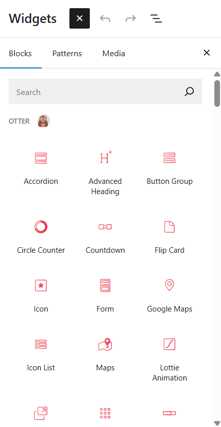 List of widgets  you can add to sites on Hostinger's web building platform