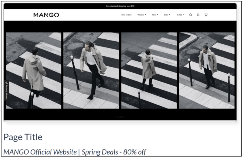 Fake website impersonating the Mango fashion store