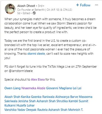 Akash Dhoot LinkedIn post