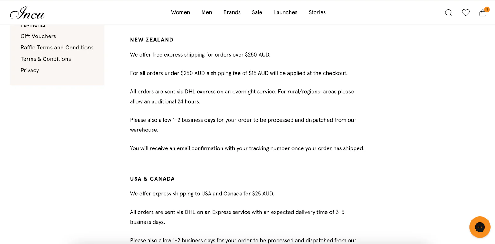 Incu's shipping charges' screenshot.