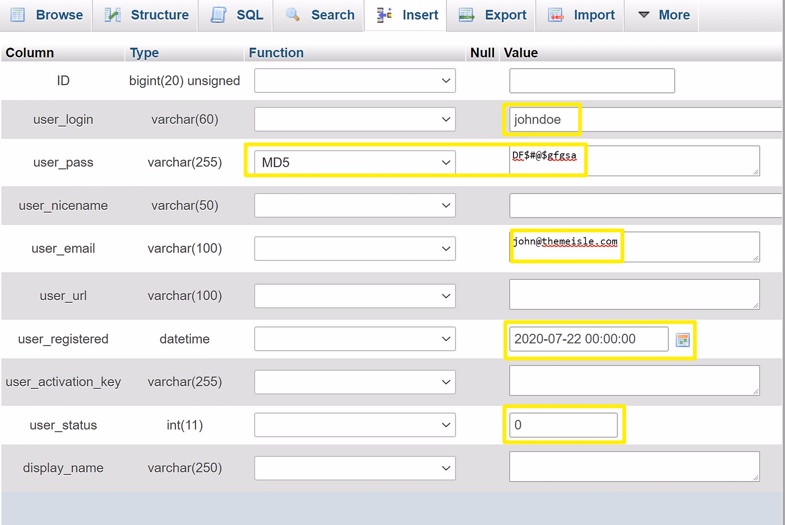 Add a new WordPress admin user with user login name and strong password