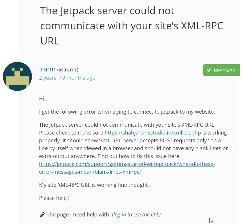 jetpack XMLRPC error