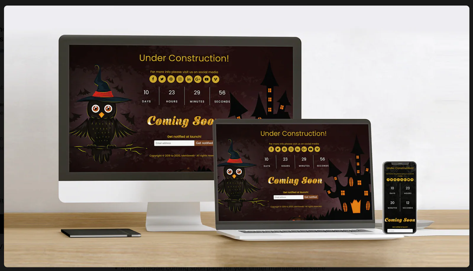 'Under Construction' page previewed on multiple device types