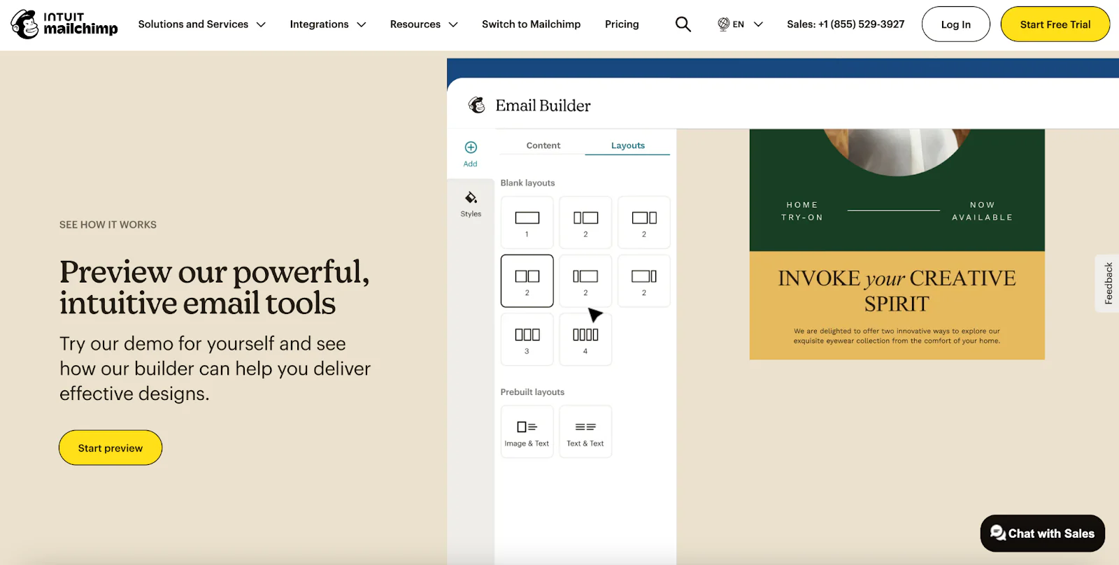 Example of Mailchimp email builder tool.