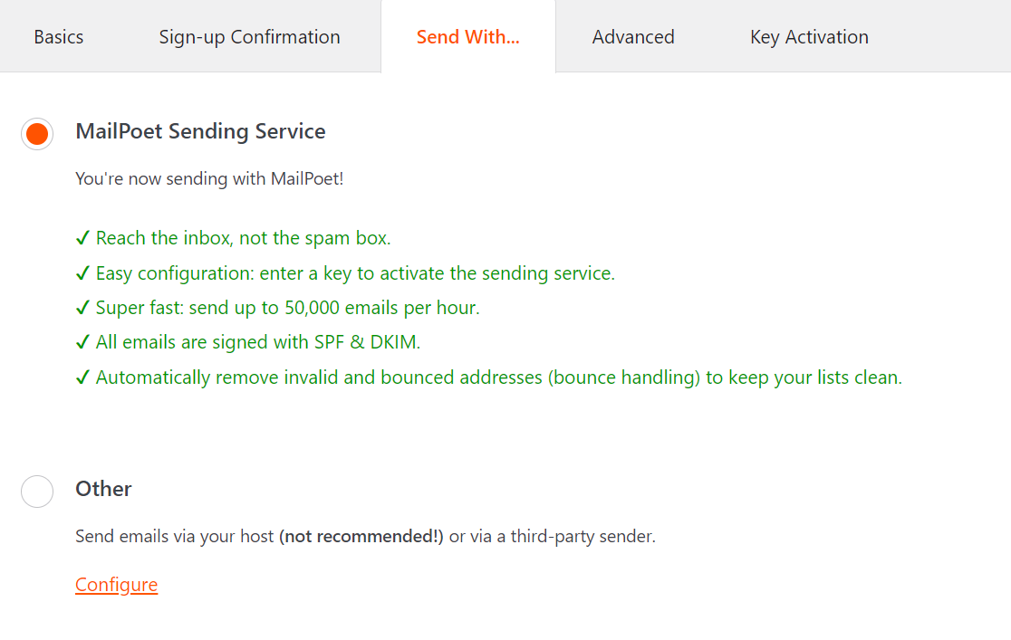 MailPoet sending services