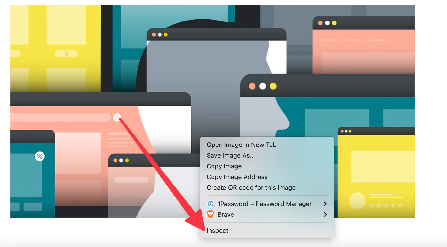 An example of a browser's right-click menu, featuring an option to Inspect a webpage.