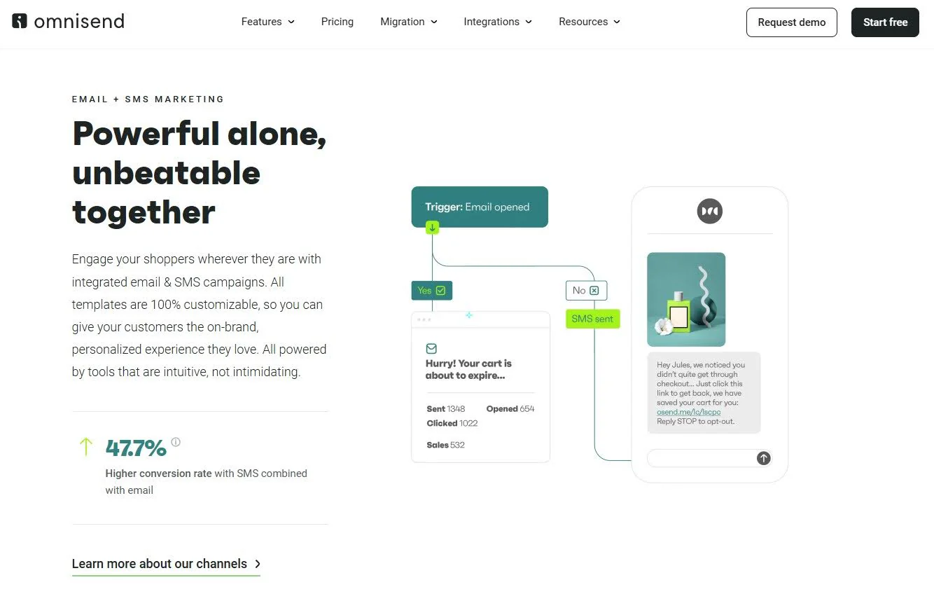 Omnisend website showing example of an email flow in their product.