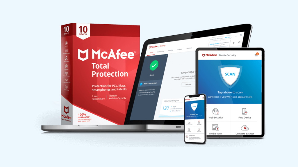 McAfee total protection box and running on multiple devices