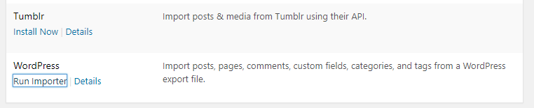 Running the WordPress importer.