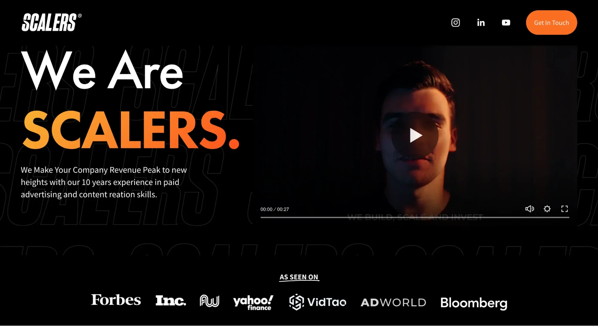 Homepage header of the Scalers website.