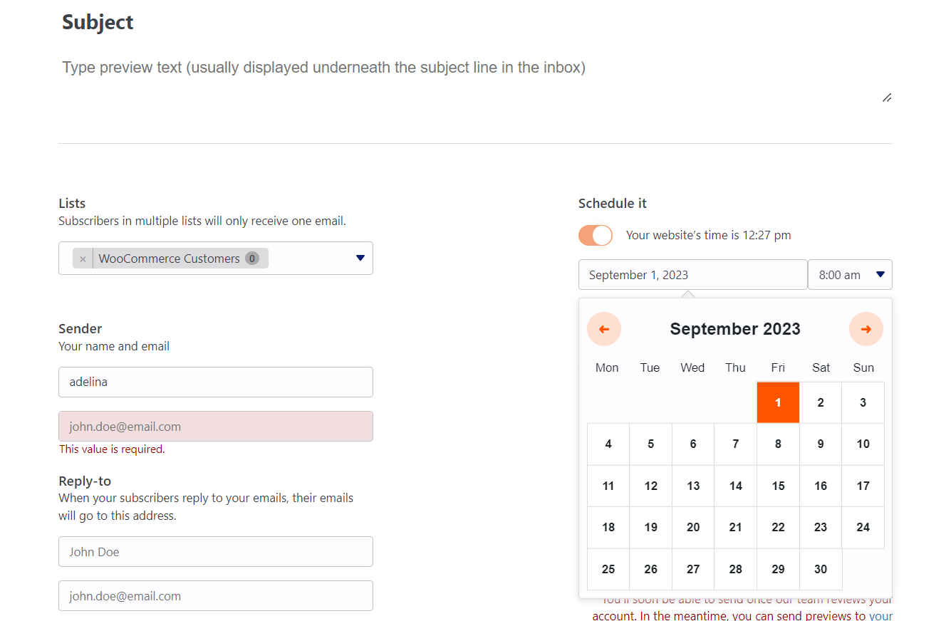 Scheduling your new email campaign.