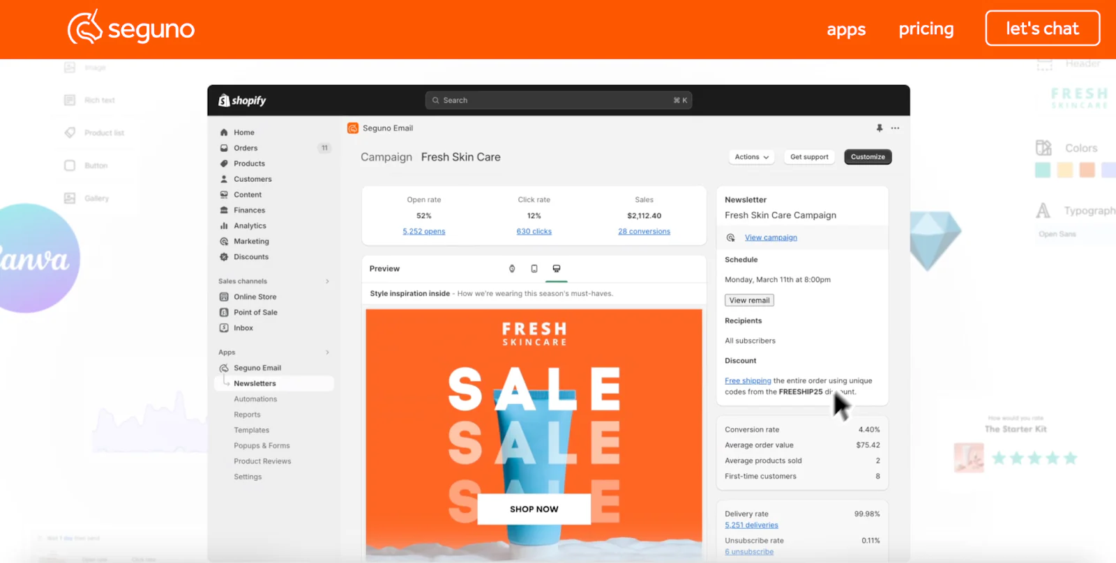 Seguno’s email campaign interface.