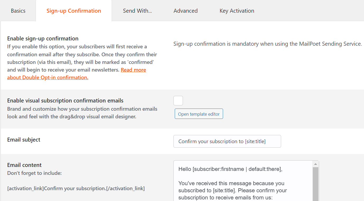Configuring your confirmation email.