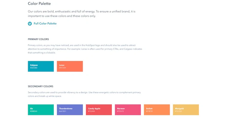 HubSpot's color pallet