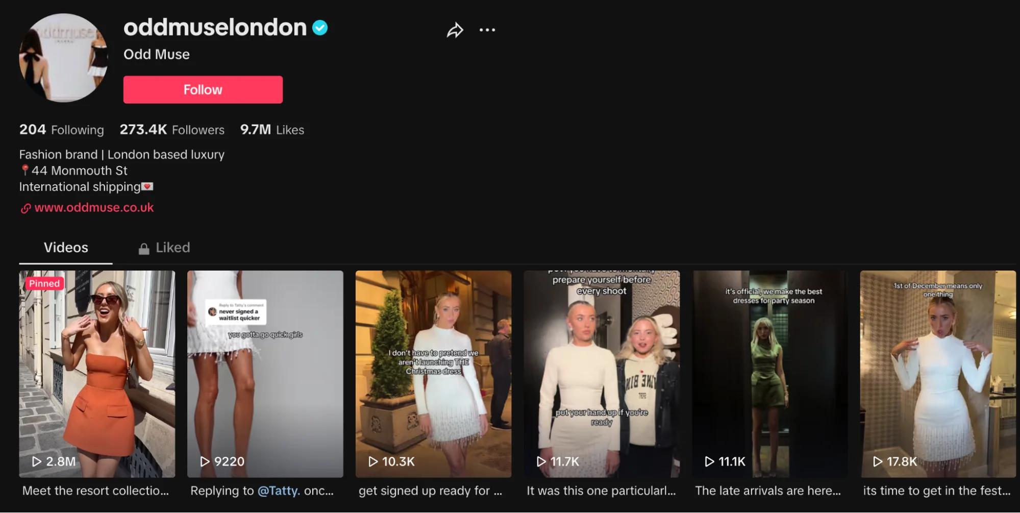 Odd Muse London's TikTok feed.