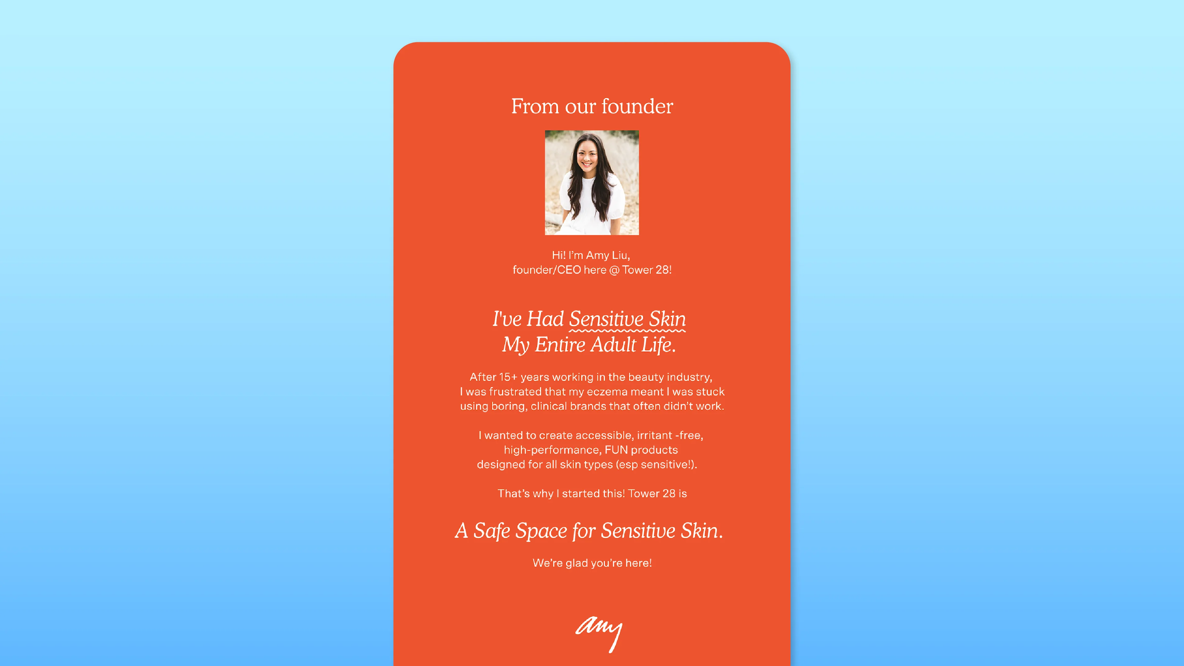 Tower28 welcome email featuring a message from their founder.