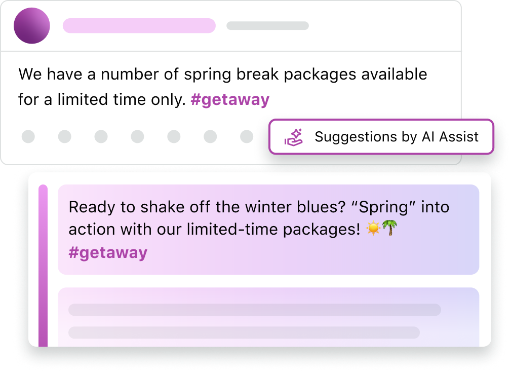 Graphic of Sprout Social's caption generating capabilities with AI Assist