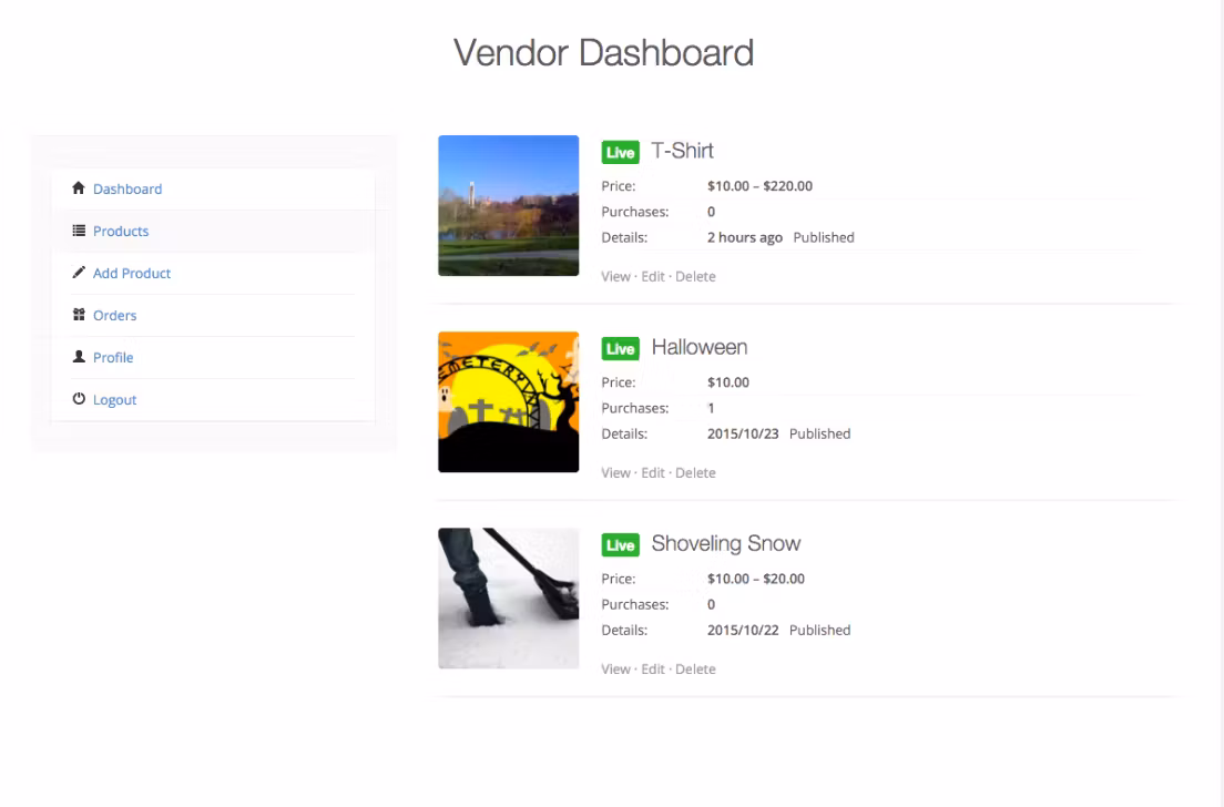 vendor dashboard.